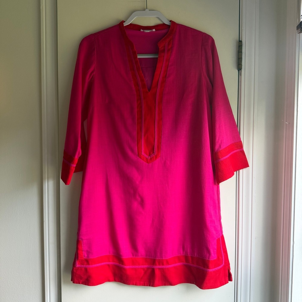 Sugarlips Hot Pink Red Colorblock Linen Blend Tunic Dress XS STD14947 Pockets